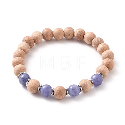 Round Natural Gemstone Beaded Stretch Bracelets BJEW-JB05607-1