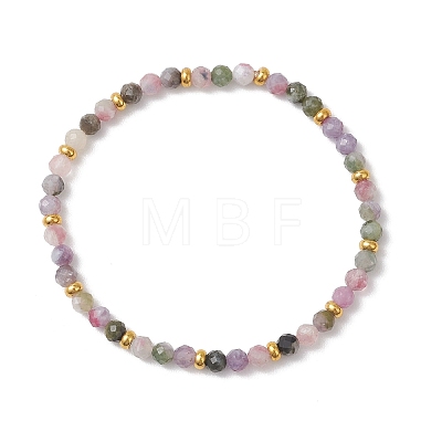 Natural Multicolor Tourmaline Beads Stretch Bracelets for Women BJEW-JB13374-1