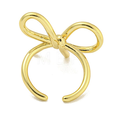 Rack Plating Brass Bowknot Open Cuff Rings for Women RJEW-F162-09G-1