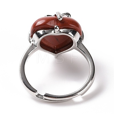 Gemstone Heart with Bowknot Adjustable Ring RJEW-P031-02P-1