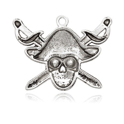 Pirate Style Skull Antique Silver Plated Alloy Enamel Rhinestone Pendants ENAM-E284-01AS-1