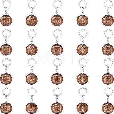 Engraved Wooden Flat Round Pendant Keychains FIND-WH0150-17-1