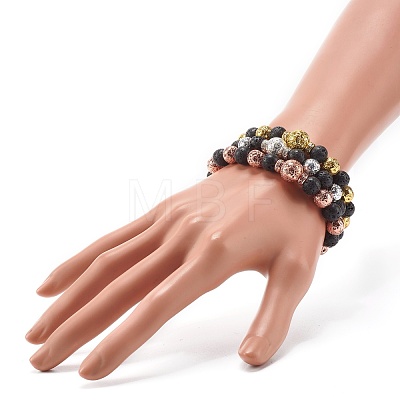 Electroplated Natural Lava Rock Round Beads Essential Oil Anxiety Aromatherapy Bracelets BJEW-JB06923-1