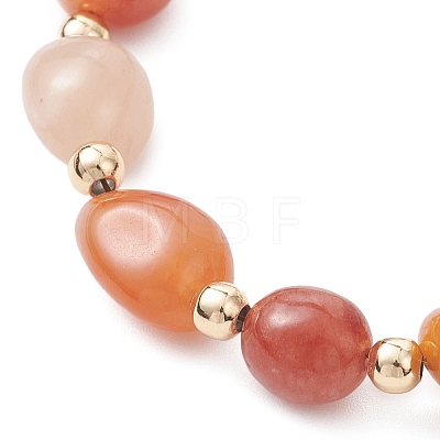 Natural Golden Silk Jade & Brass Beaded Bracelets for Women BJEW-JB12904-01-1