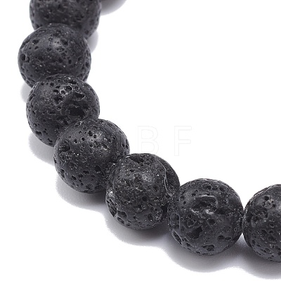 Natural Lava Rock & Synthetic Hematite Round Beaded Stretch Bracelet BJEW-JB08688-1