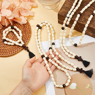 6Pcs 3 Style Natural Wood Bead Necklaces NJEW-DC00017-1