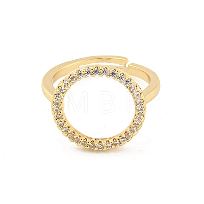 Round Ring Brass Micro Pave Clear Cubic Zirconia Adjustable Rings RJEW-G309-14G-1