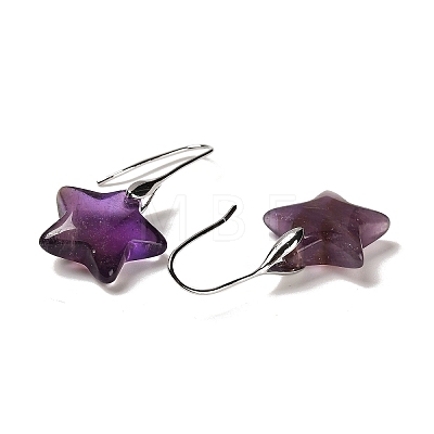 Natural Amethyst Star Dangle Earrings EJEW-I315-03P-10-1