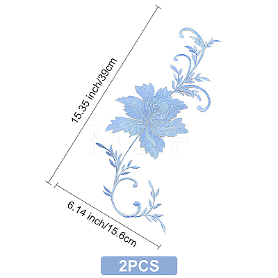 Gorgecraft 2Pcs Peony Computerized Embroidery Cloth Iron on/Sew on Patches DIY-GF0005-32A-1