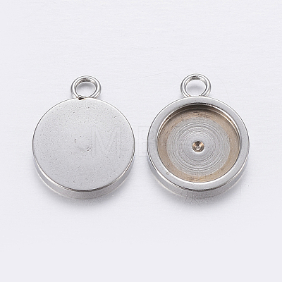 Tarnish Resistant 201 Stainless Steel Pendant Cabochon Settings X-STAS-P198-17-8mm-1