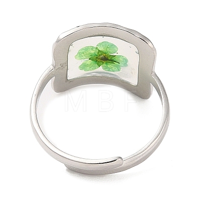 Pale Green Square Epoxy Resin with Dry Flower Adjustable Rings RJEW-G304-03P-02-1