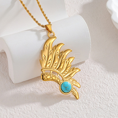 Boho 304 Stainless Steel Synthetic Turquoise Pendant Necklaces for Women WG99EC3-05-1