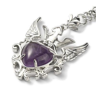 Natural Amethyst Heart with Wing Pendant Keychain G-Z033-04P-01-1