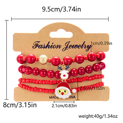 4Pcs Christmas Acrylic Rhinestone Bead Strech Bracelets Sets PW-WG4EE2D-04-1