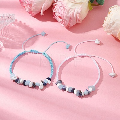 2Pcs Adjustable Natural Gemstone Braided Beads Bracelets for Women BJEW-JB10993-1