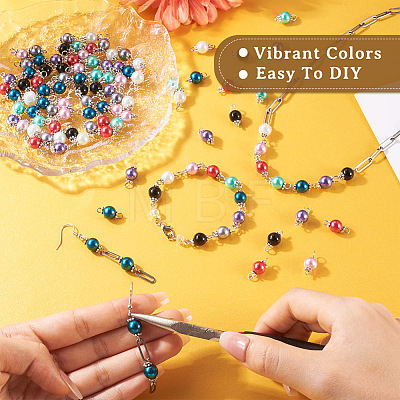 Yilisi 100Pcs 8 Colors Glass Pearl Round Bead Connector Charms FIND-YS0001-21-1