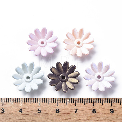 6-Petal Spray Painted Acrylic Bead Caps MACR-S373-48J-1