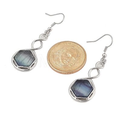 Hexagon Natural Fluorite Dangle Earrings EJEW-K298-01P-10-1