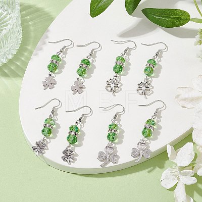 4 Pairs 4 Styles Alloy Clover Dangle Earrings EJEW-JE05539-S-1