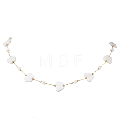 304 Stainless Steel & Natural White Shell Butterfly Cross Heart Link Chain Necklaces for Women NJEW-JN05808-1