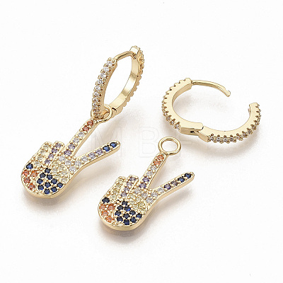 Brass Micro Pave Colorful Cubic Zirconia Dangle Hoop Earrings EJEW-S208-067-1