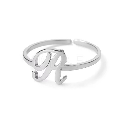 Adjustable 201 Stainless Steel Letter Open Cuff Rings for Women FS-WG61269-44-1