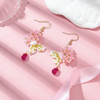 Handmade Glass Seed Beads Flower Dangle Earrings EJEW-MZ00362-01-1