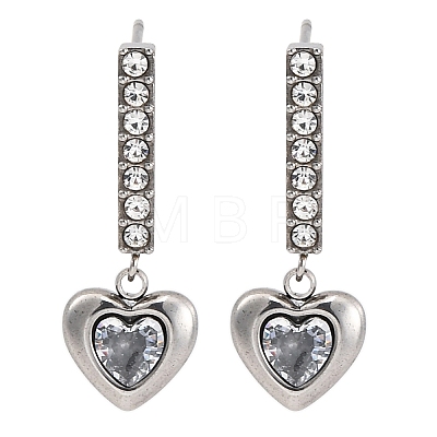 304 Stainless Steel Rhinestone Heart Dangle Stud Earrings EJEW-Q386-03P-1