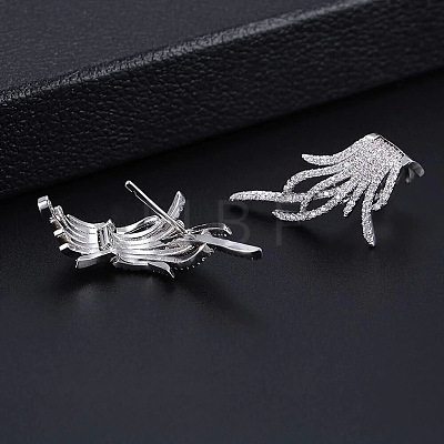 Feather Brass Micro Pave Clear Cubic Zirconia Hoop Earrings FS-WG65436-02-1