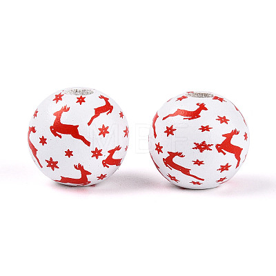 Christmas Spray Painted Schima Wood Beads WOOD-T032-35I-1