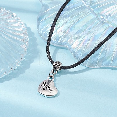 Heart with Word Mom Alloy Pendant Necklace with Imitation Leather Cords NJEW-JN04494-1