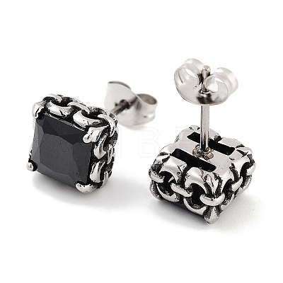 Square 316 Surgical Stainless Steel Pave Cubic Zirconia Stud Earrings for Women Men EJEW-Z050-06A-AS-1