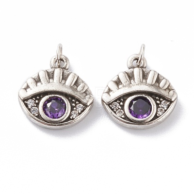 Brass Micro Pave Purple Cubic Zirconia Charms ZIRC-A016-08AS-1