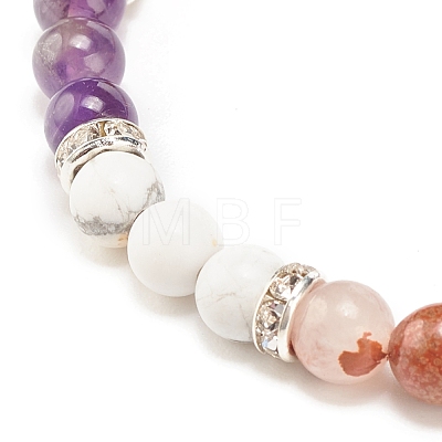 Natural Amethyst & Gemstone Round Beaded Bracelet for Women BJEW-JB08336-03-1