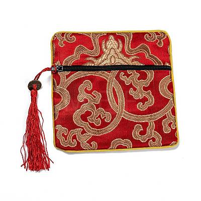 Chinese Brocade Tassel Zipper Jewelry Bag Gift Pouch ABAG-F005-01-1