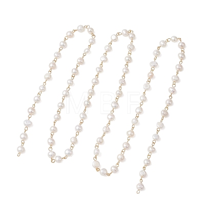 Natural Cultured Freshwater Pearl Link Chains AJEW-JB01585-02-1
