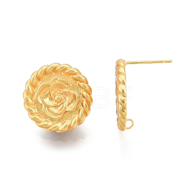 Flat Round with Flower Pattern Brass Stud Earring Findings KK-G436-02MG-1