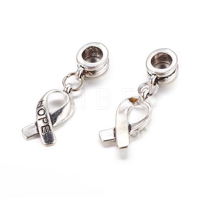 Breast Cancer Awareness Ribbon Carved Word Hope Alloy European Dangle Charms PALLOY-JF00001-03-1