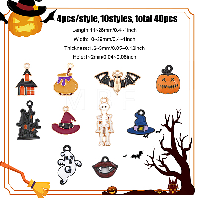 40Pcs 10 Style Halloween Theme Alloy Enamel Pendants ENAM-CA0001-58-1