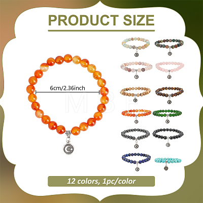 12Pcs 12 Colors Gemstone Round Bead Bracelets BJEW-PH02034-1