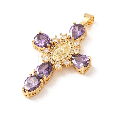Rack Plating Brass Micro Pave Cubic Zirconia Pendants ZIRC-I059-15G-05-1