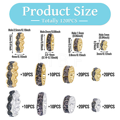 120Pcs Brass Rhinestone Spacer Beads RB-TA0001-36A-1