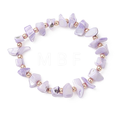 3Pcs 3 Colors Dyed Natural Trochid Shell/Trochus Shell Chip Beaded Stretch Bracelets for Women BJEW-JB13124-1
