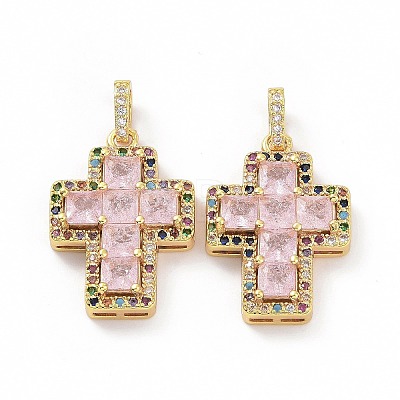 Brass Micro Pave Clear Cubic Zirconia Pendants ZIRC-F135-24G-02A-1