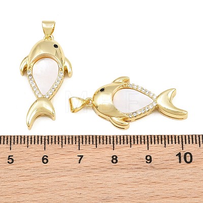 Brass Micro Pave Black Cubic Zirconia with White Shell Pendants CU-CBA9482-02G-07-1