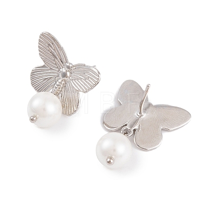 Rack Plating Brass ABS Pearl Earrings EJEW-S219-05P-1