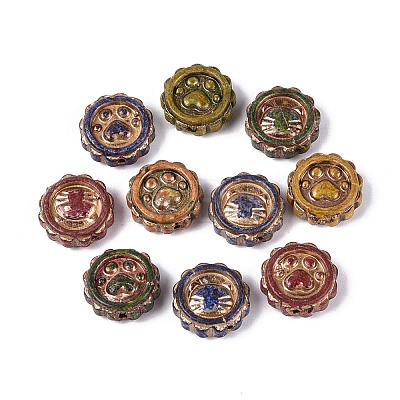 Picasso Baking Paint & Golden Metal Enlaced Glass Beads DGLA-T004-57M-1