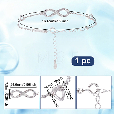 1Pc 925 Sterling Silver Micro Pave Cubic Zirconia Link Bracelets BJEW-AR0001-10-1