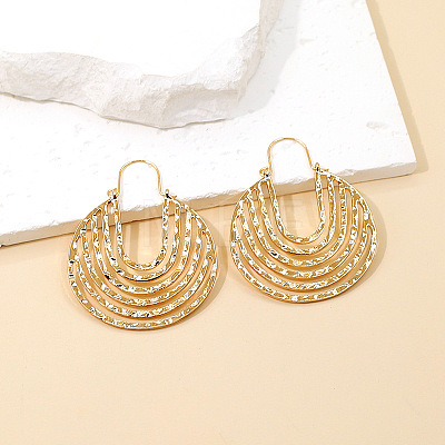 Hollow Line Flat Round Zinc Alloy Hoop Earrings FS-WG56B56-01-1