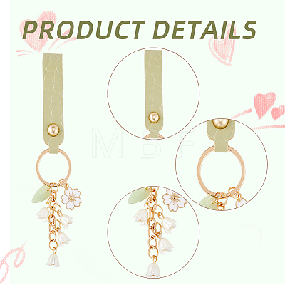 2Pcs Alloy Enamel Sakura Pendant Keychain HJEW-CP0001-12-1